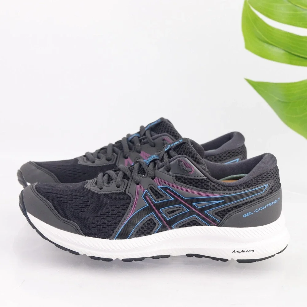 Asics Womens Gel-Contend 7 Running Shoe Size 8 Black Blue Purple Sneaker Trainer